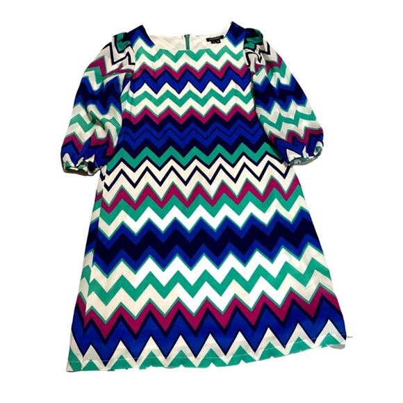 My Michelle Multi-Colored Blue/Green Chevron Dress Size 16 - Picture 1 of 2